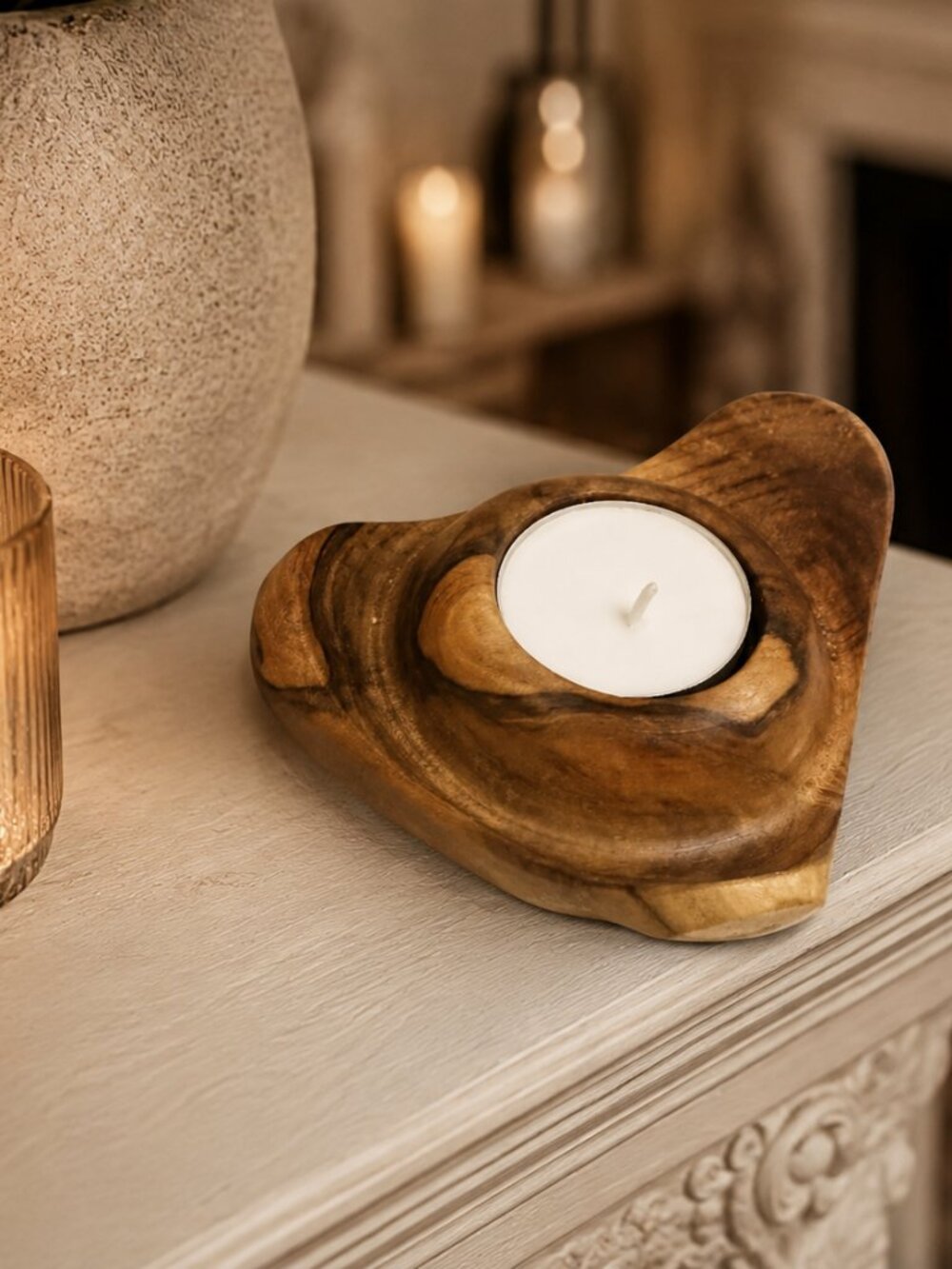One of a Kind Handmade Natural Wood Tealight Candle Holder Rustic Decor